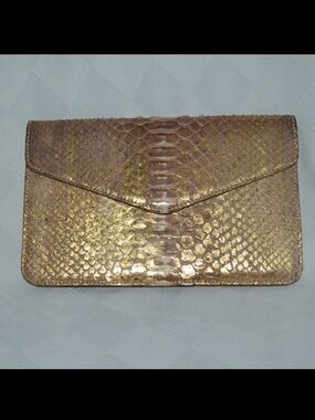 New Camille Zarsky Gold Python Envelope Clutch